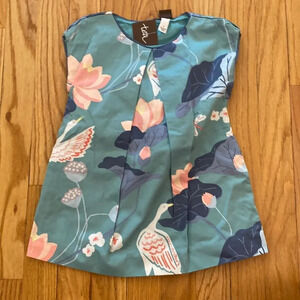 Tea Collection sz 2T blue pink white water lily and crane dress NWT cotton